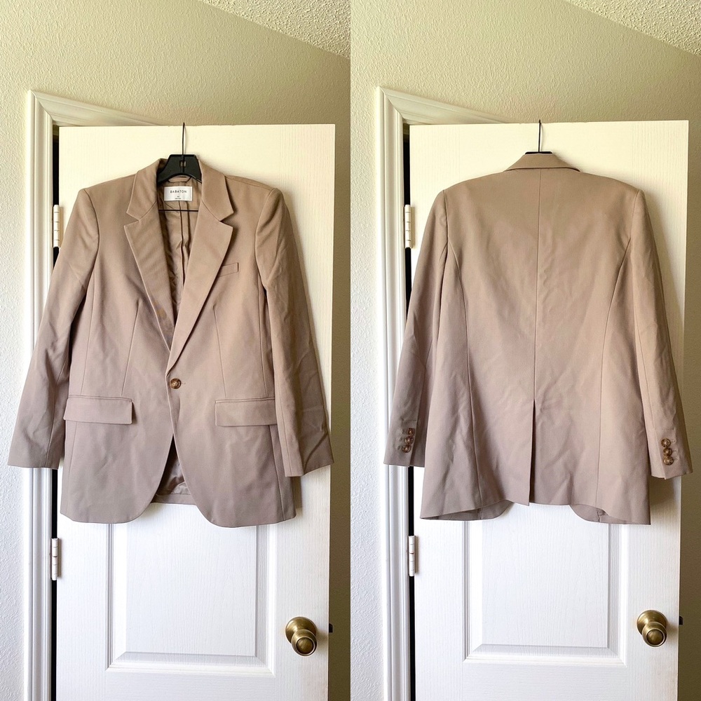 Aritzia Jacket Agency Blazer Single-Breasted Wool Relaxed Taupe Beige XS EUC
